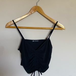 Black ruched tie tank top